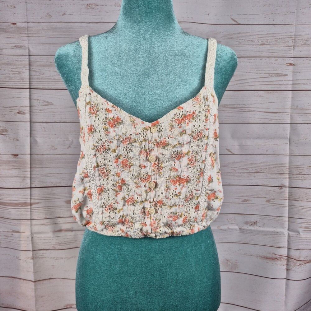 American Eagle Crop Top Womens Sz M Floral Embroidered Dainty Coquette Romantic